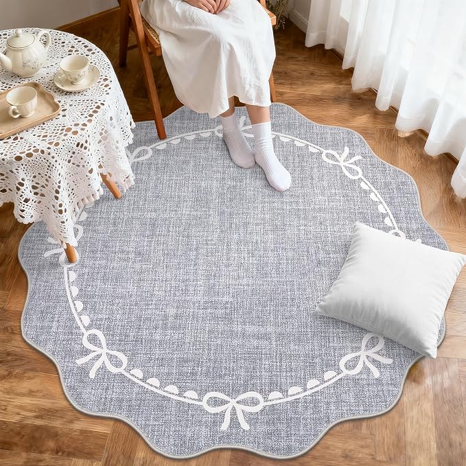 GarveeHome Scalloped Bow Rug for Living Room, 6ft Round Rugs Washable Solid - Image 3