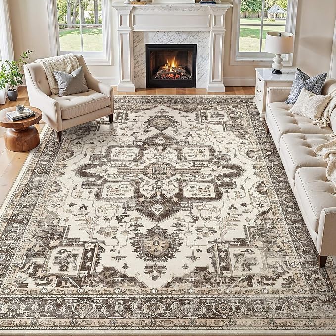 10x12 Washable Area Rugs for Living Room, Large Rug Non Slip Backing Vintage by JessibouAreaRug