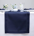 Solino Home 100% Pure Linen Dining Table Runner Navy Hemstitch, 14 x 108 in | by SolinoHome