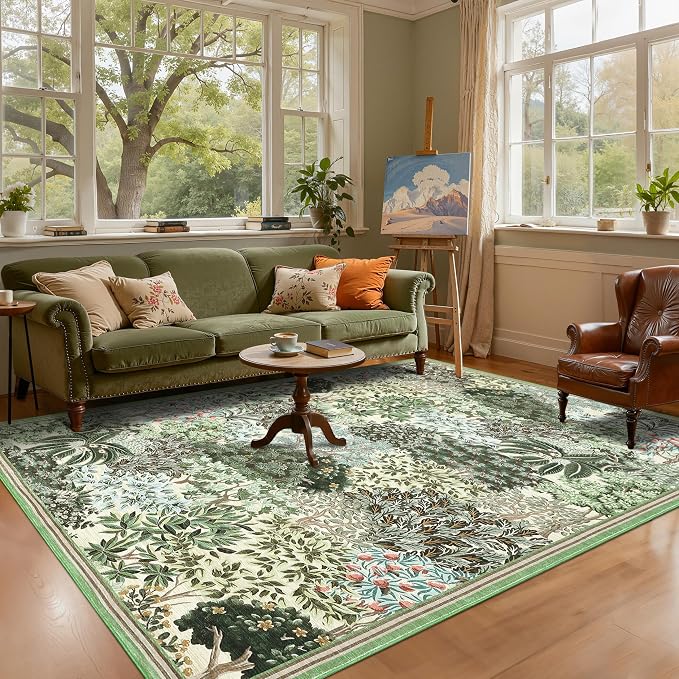 GarveeHome Forest Rugs 6x9, Botanical Low Pile Non Slip Stain Resistance by GarveeHome