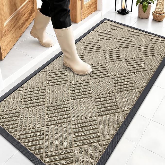 OLANLY Front Door Mat Outside Entrance 47x23, Heavy Duty Sturdy Natural Rubber by OLANLY
