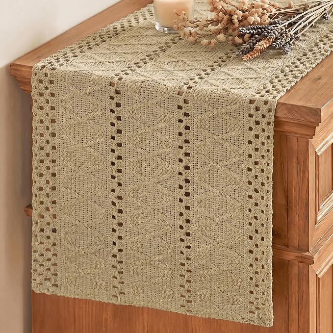 Artoid Mode Burlap Brown Woven Farmhouse Hollow Table Runner 12x108 Inch | by ArtoidMode