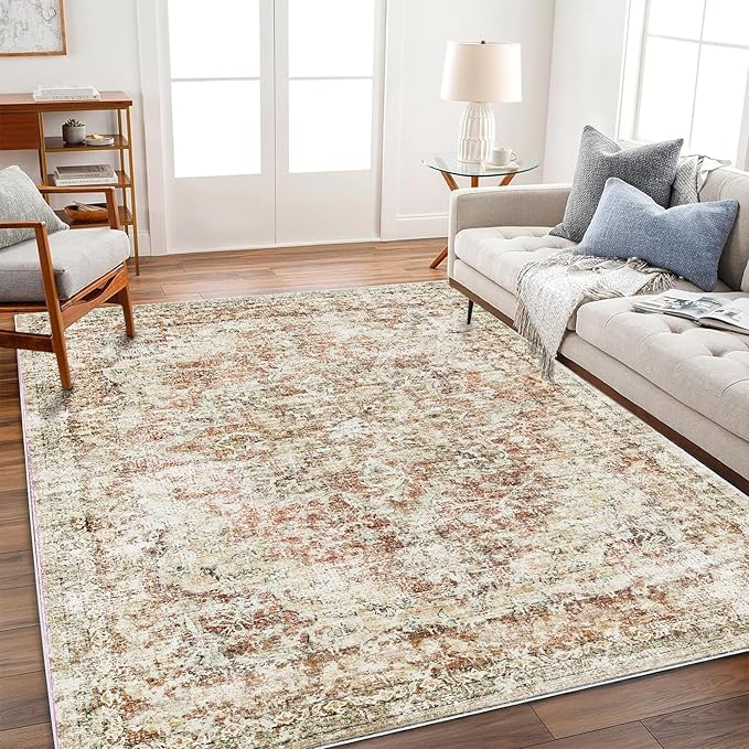 CHAMPLANT Washable Area Rug 8'x10' Retro Boho Design Non-Shedding Non-Slip Easy - Image 2