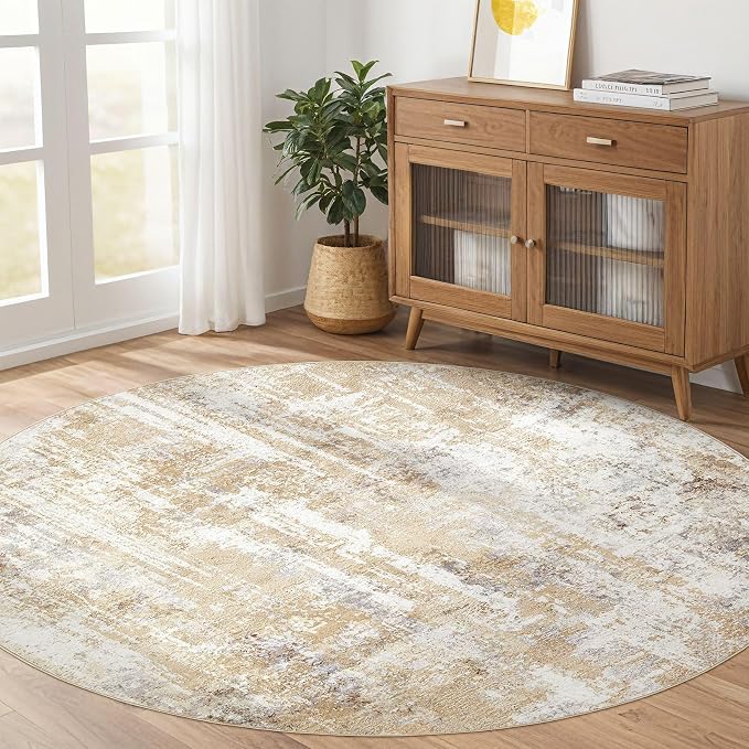 Round Rug Living Room Rugs: 10x10 Washable Circle Large Abstract Modern Soft - Image 8