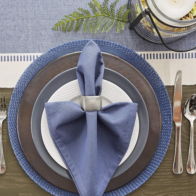 DII Dobby Stripe Table Runner, French Blue & Cream Background | Woven - Image 9