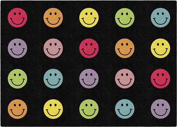 Flagship Carpets Rainbow Smileys in Black Criss-Cross Applesauce Educational by FlagshipCarpets