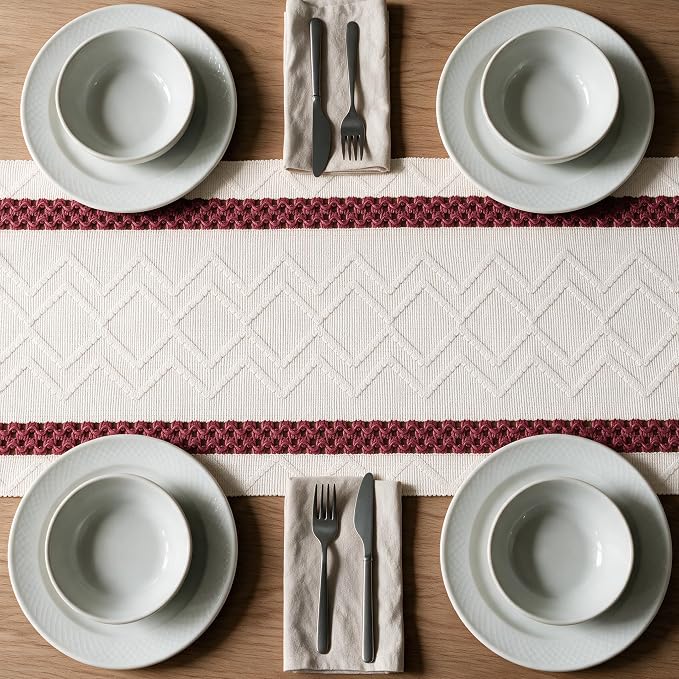 Artoid Mode Red Stripe Woven Rustic Table Runner 12x120 Inch | Holiday Kitchen - Image 5