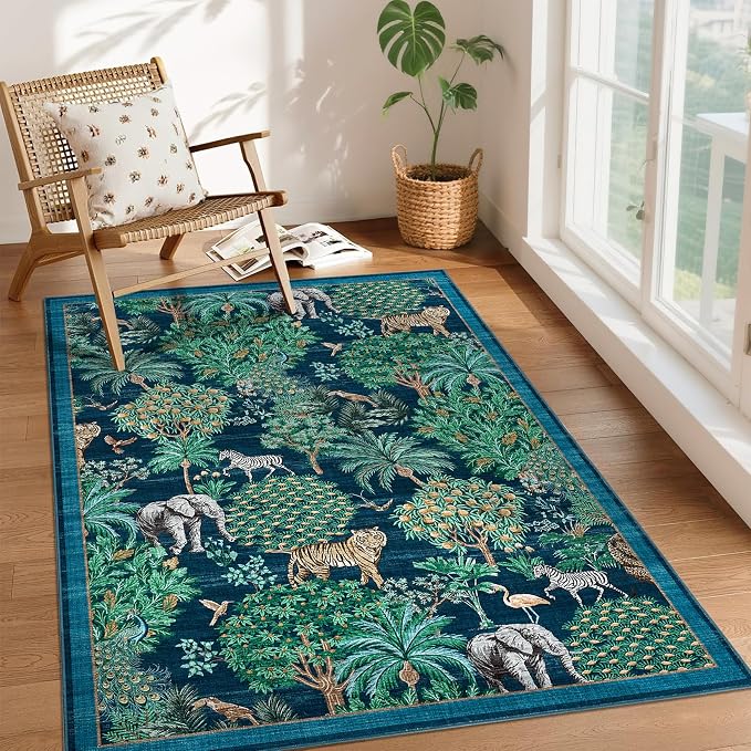 GarveeHome Jungle Animal Print Rug 3x5 Washable Area Rugs by GarveeHome