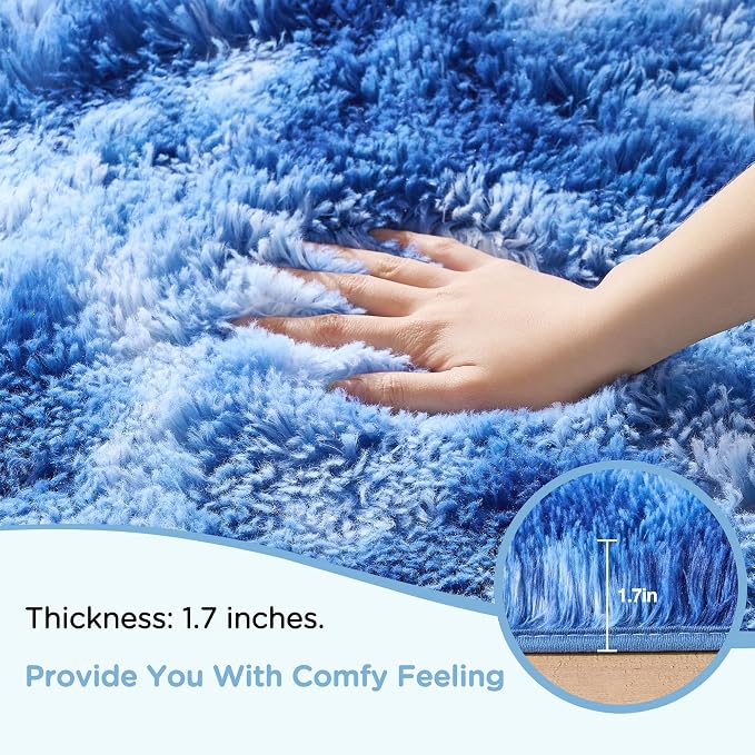 6x9 Area Rugs for Living Room, Tie-Dyed Blue Large Fluffy Shag Rug for Bedroom - Image 5