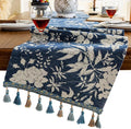 Floral Botanical Jacquard Small Table Runner Blue 13 x 48 Inch | Jacquard Flower by HomeyHo