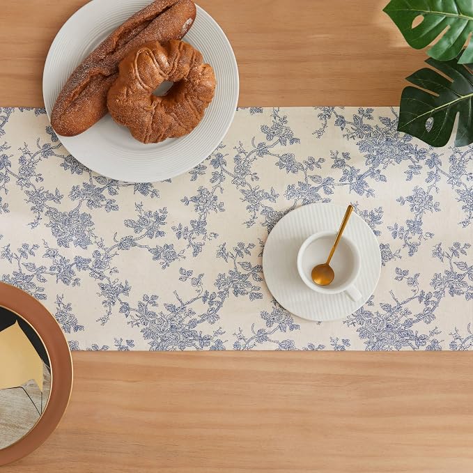 French Pastoral Farmhouse Table Runners, 13x72 Inch Blue | 100% Organic Cotton - Image 4