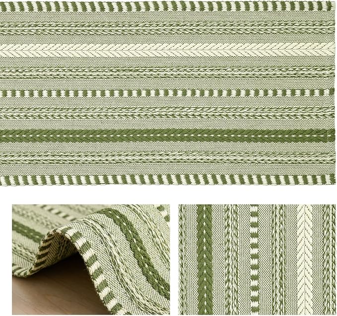 Artoid Mode Army Green Farmhouse Stripe Braided Table Runner 12x120 Inch | - Image 6