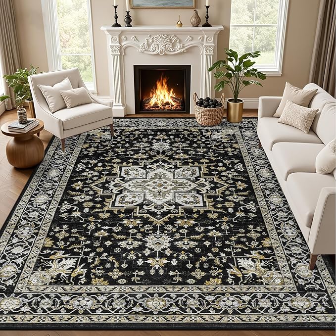 8x10 Area Rugs for Living Room: Washable Rug Soft Vintage Boho Medallion Carpet by EXPEDIX