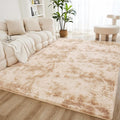 Litanika 8x10 Shag Area Rug for Living Room Bedroom, Tie-Dyed Beige High Pile by Litanika
