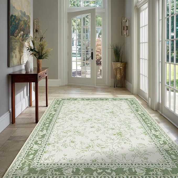 Green 4x6 Small Rug for Living Room Cream Beige and Sage Green Area Rug for by BILEEHOME