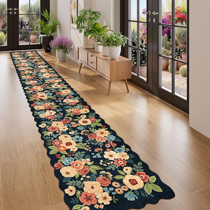 DUKINO 2x14 Long Hallway Runner Rug, Non Slip Floral Washable Runner Rug - Image 5