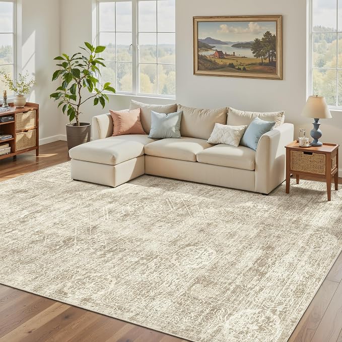 Madane 5x7 Area Rugs for Living Room, Washable Vintage Natural Beige Rug - Image 2