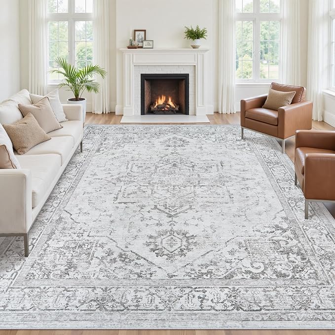 8x10 Area Rugs for Living Room:Washable Vintage Medallion Rug Non-Slip Soft Low - Image 3