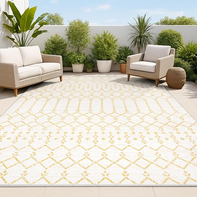 JONATHAN Y Moroccan Geometric Indoor Outdoor Area Rug 8X10 Cream/Yellow by JONATHANY