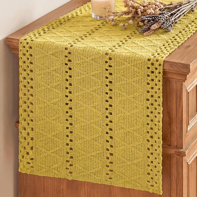 Artoid Mode Yellow Woven Farmhouse Hollow Table Runner 12x72 Inch | Holiday by ArtoidMode
