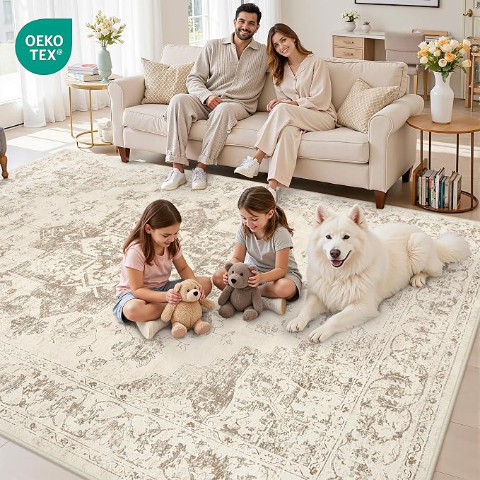 10x14 Area Rug for Living Room: Vintage Boho Neutral Washable Rug Indoor Soft - Image 7