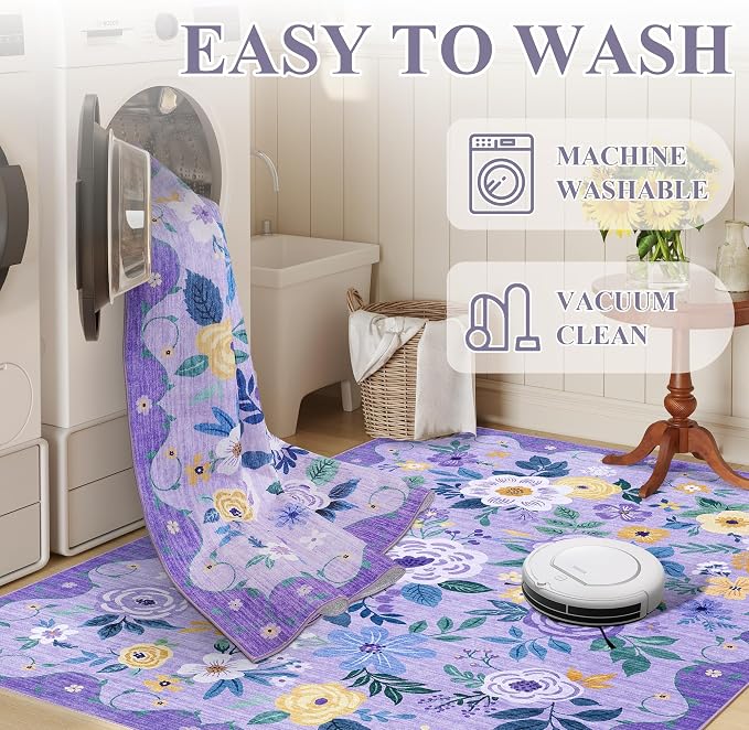 DUKINO 4x6 Area Rug, Lightweight Non Slip Washable Floral Rug, Indoor Low Pile - Image 6