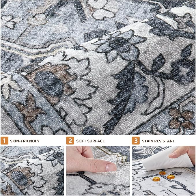 5x7 Area Rugs Living Room: Washable Vintage Rug Large Non-Slip Stain Resistant - Image 8