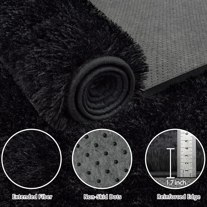 8x10 Area Rug for Living Room:Ultra Soft Fluffy Shag Black Rugs, Large Fuzzy - Image 5