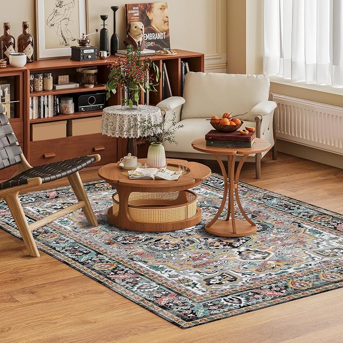 Washable Area Rug 6' x 9' Vintage Traditional Persian Mat - Image 2