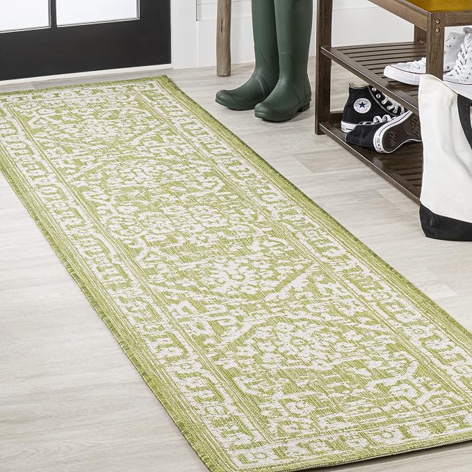 JONATHAN Y Boho Medallion Indoor Outdoor Runner Rug 2X10 Green/Cream, Malta by JONATHANY