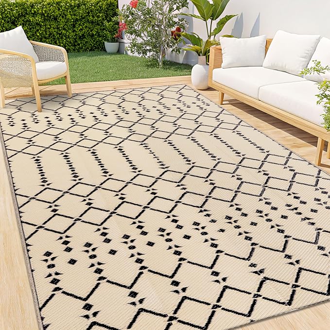Smiry Outdoor Rug 9x12 ft, Waterproof Reversible Plastic Straw Rugs, Boho by Smiry