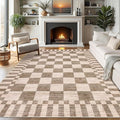 GarveeHome 9×12 Area Rugs for Living Room, Modern Brown Checkered Rug, by GarveeHome