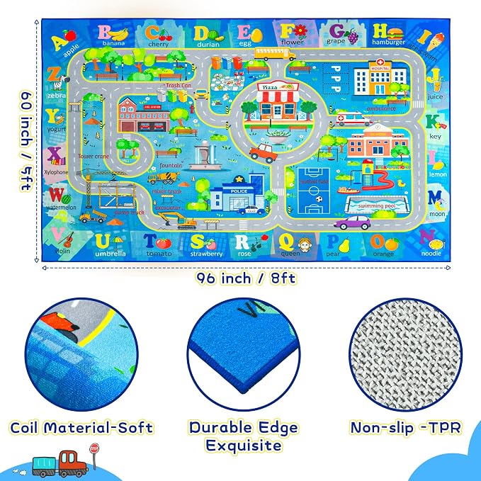 Chicrug 5x7 Car Road Area Rug for Kids Playroom Bedroom, Non Slip Low Pile - Image 2