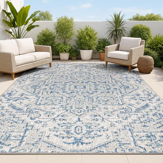 JONATHAN Y Boho Medallion Indoor Outdoor Area Rug 9X12 Navy/Gray, Estrella by JONATHANY