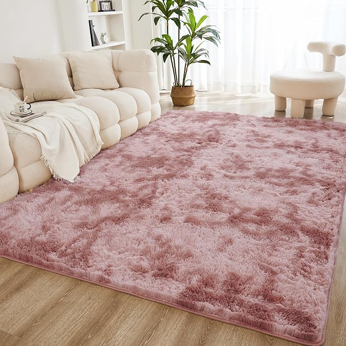 Litanika 6x9 Shag Area Rug for Living Room Bedroom, Tie-Dyed Dusty Pink High by Litanika