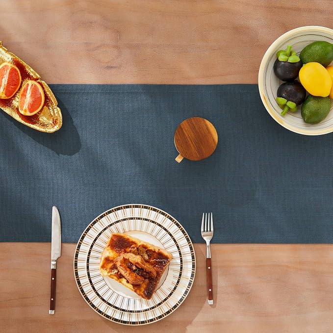 Rustic Cotton Linen Table Runner, 13x90 Inches Navy | Farmhouse Style Linen - Image 5