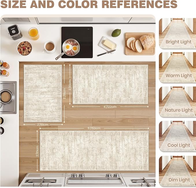 Washable Kitchen Rugs Sets of 3 Piece, Hallway Runner Rug Non-Slip - Image 2