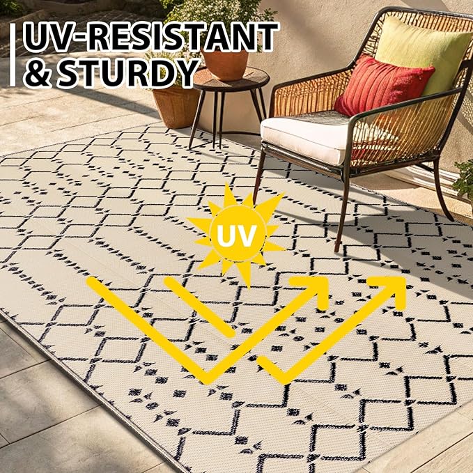 Smiry Outdoor Rug 8x10 ft, Waterproof Reversible Plastic Straw Rugs, Boho - Image 5