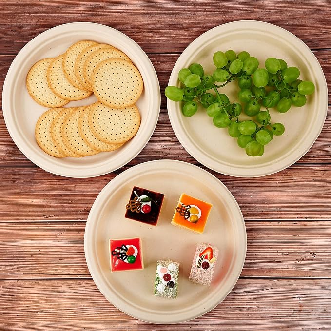 Vplus 500 Pack Compostable Bagasse Paper Plates 10.25 inch, Nature | Super - Image 4