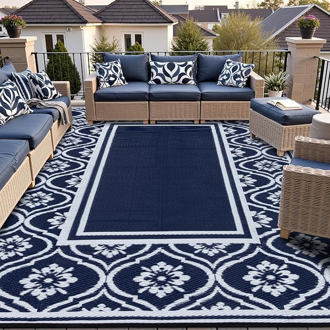 HUGEAR Outdoor Rug 8x10 Patio Camping Carpet Waterproof Mat Blue Outside by HUGEAR