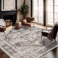 CHAMPLANT Washable Area Rug 9'x12' Deep Khaki Retro Flowers Boho Design by CHAMPLANT