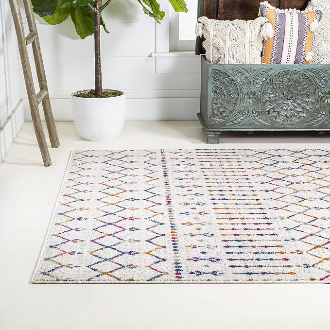 JONATHAN Y Boho Vintage Diamond Cream/Multi Indoor Area Rug 8X10 ft, Moroccan - Image 3