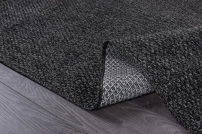 CAMILSON Easy Jute Rug 4x6, Indoor Outdoor Dark Gray Black Farmhouse Area Rugs - Image 3