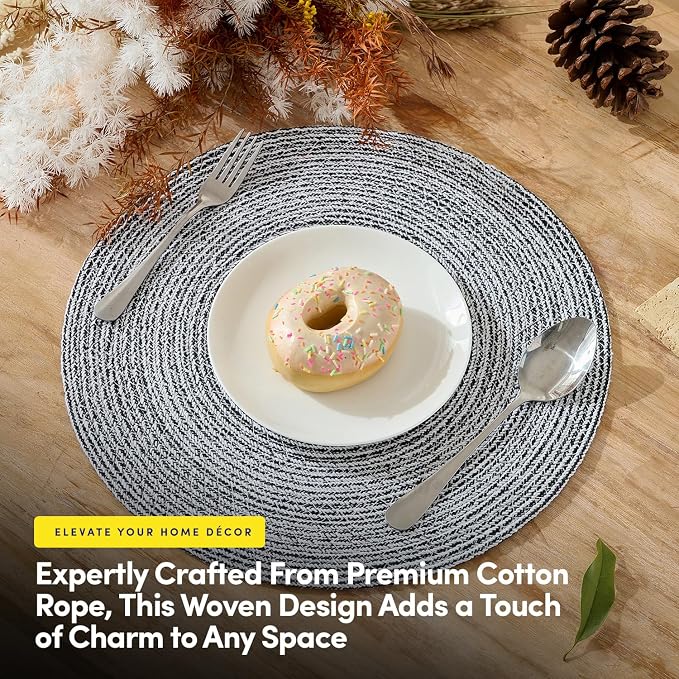 Round Placemats Set of 6-100% Cotton Two-Tone Placemat - Image 2