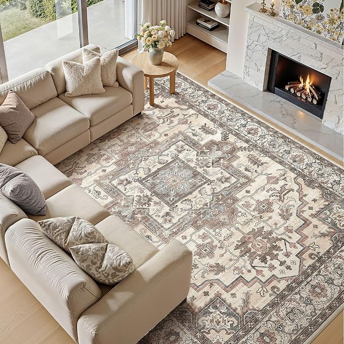 8x10 Area Rugs Living Room: Washable Vintage Rug Large Non-Slip Stain Resistant - Image 3