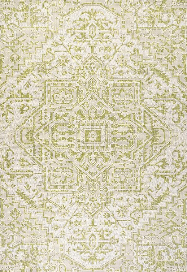 JONATHAN Y Boho Medallion Indoor Outdoor Area Rug 8X10 Cream/Green, Estrella - Image 9