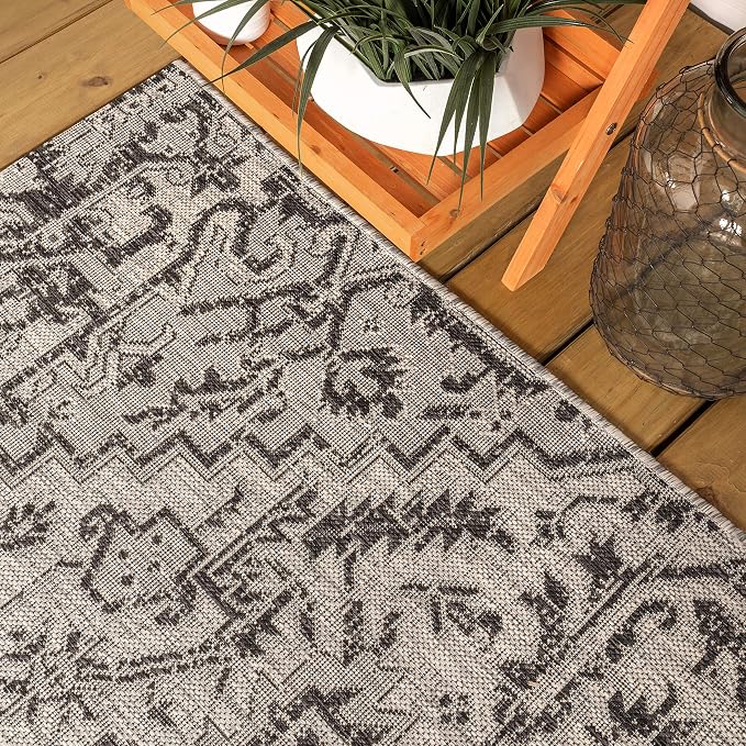 JONATHAN Y Boho Medallion Indoor Outdoor Area Rug 4X6 Black/Gray, Estrella - Image 7