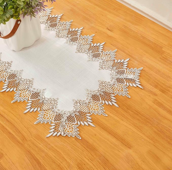 White Linen Table Runner 90” Lace Coffee Table Runners | French Dresser Runners - Image 6