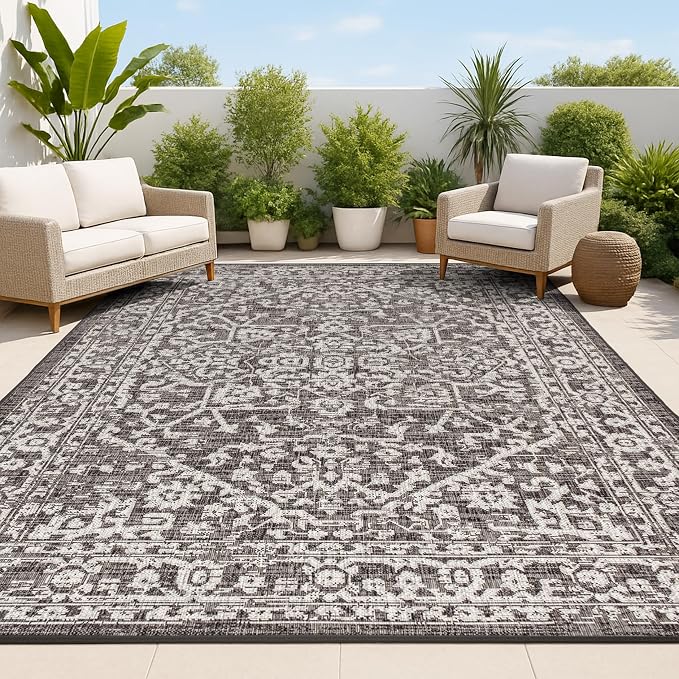 JONATHAN Y Boho Medallion Indoor Outdoor Area Rug 3X5 Black/Gray, Malta by JONATHANY