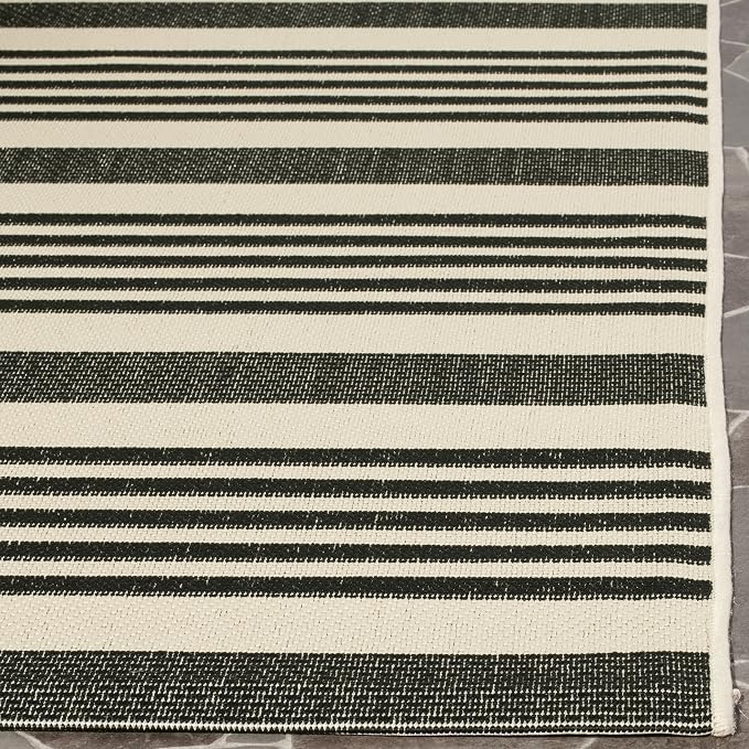 SAFAVIEH Courtyard Collection 2'3' x 10' Black/Bone CY6062 Stripe Indoor/ - Image 4